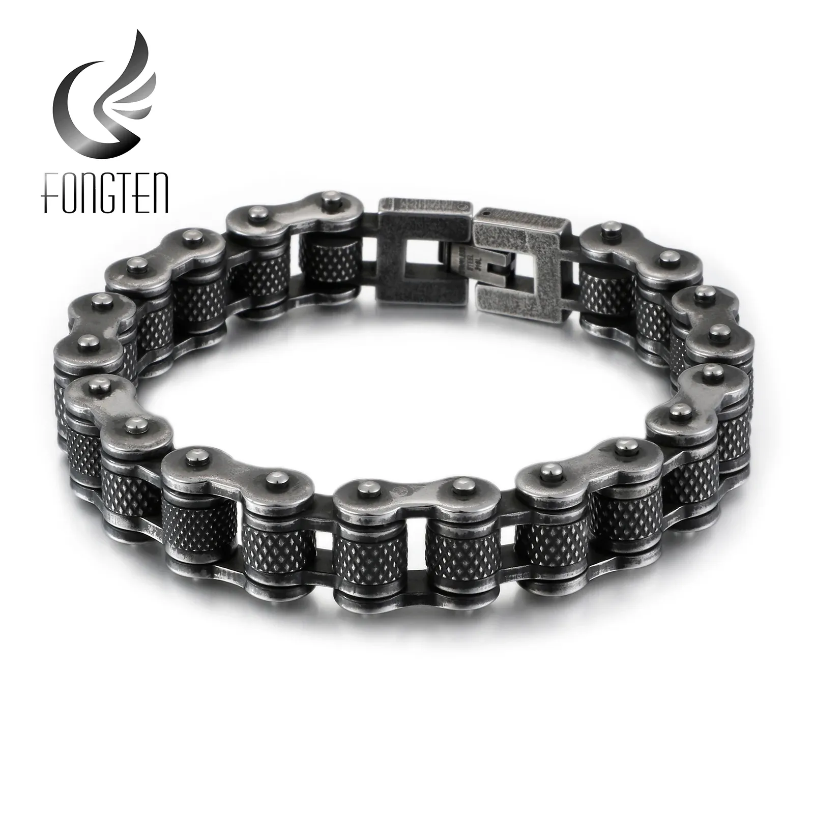 Pulseiras Fongten Biker Link Chain Pulseira Preto Aço Inoxidável Frisado Punk Vinking Homens Pulseiras Pulseiras Moda Jóias Presente