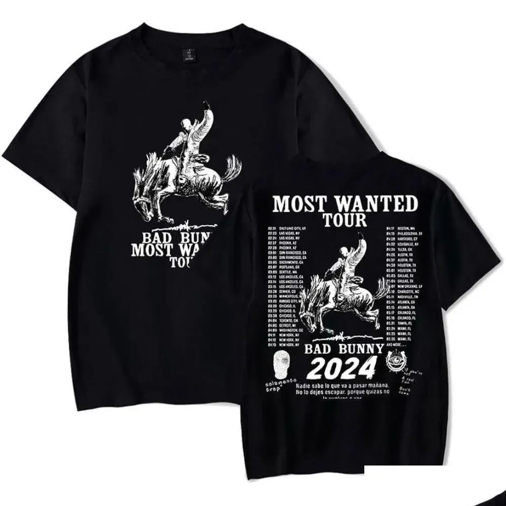 メンズTシャツメンズラッパーバッドバニーマストウォンテッドツアー2024特大のTシャツ女性男性夏ファッションoネック半袖面白いtshi dhbp5