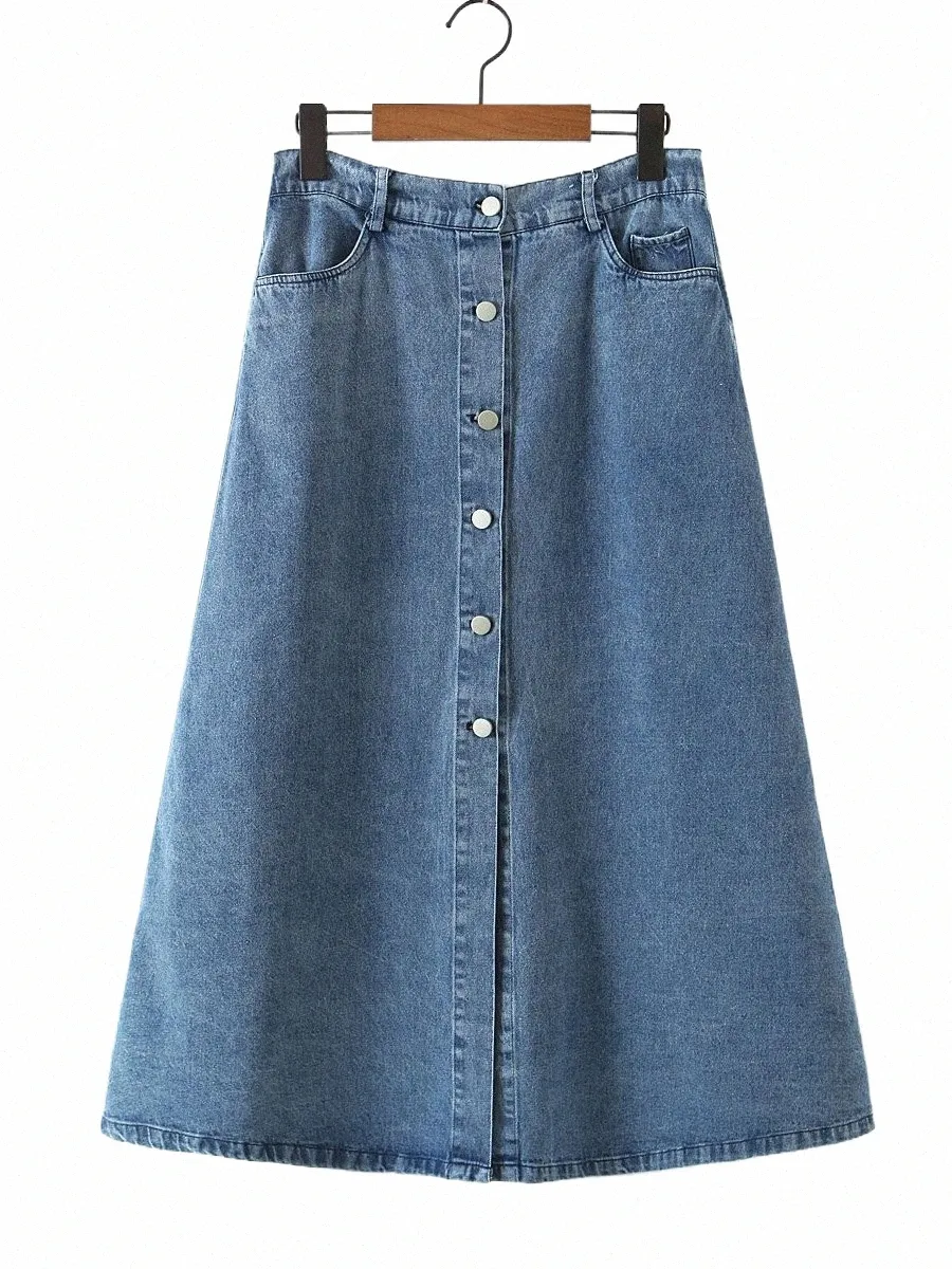 God kvalitet plus storlek ons ​​denim kjol kvinnor 2023 vår sommar koreansk retro fi slit enkelbröst a-line bottnar g2ce#