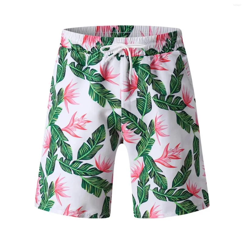 Shorts masculinos boho retro placa floral para homens cordão duplo bolso calções de natação joelho troncos swimwear havaiano beachwear