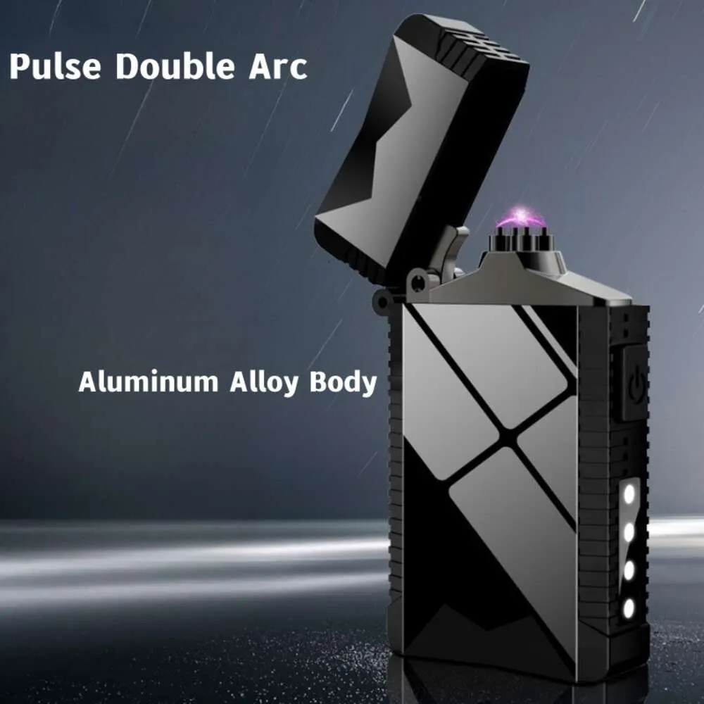 New Pulse Plasma Dual Arc LED Battery Display USB Charging Windproof Metal Portable Cigar Lighter Outdoor Men's High End Gifts