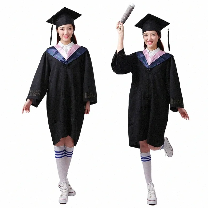 Women Men University Graduati Gown Student High School Uniforms Team bär akademisk DR för vuxna Bachelor Robes+Hat Set M8SR#