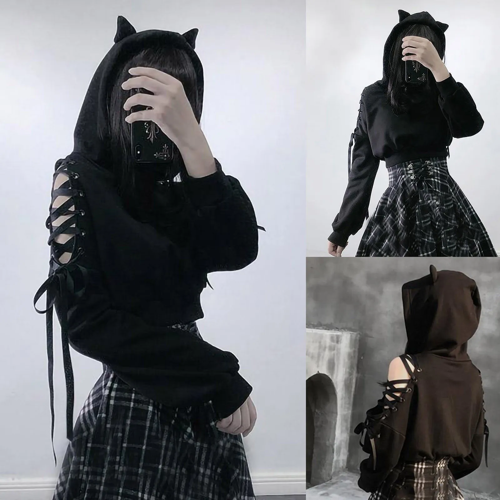DHgate Lace Up Gothic Crop Top Hoodie Stylish Short Style Pullover for Women Baby Kids Maternity