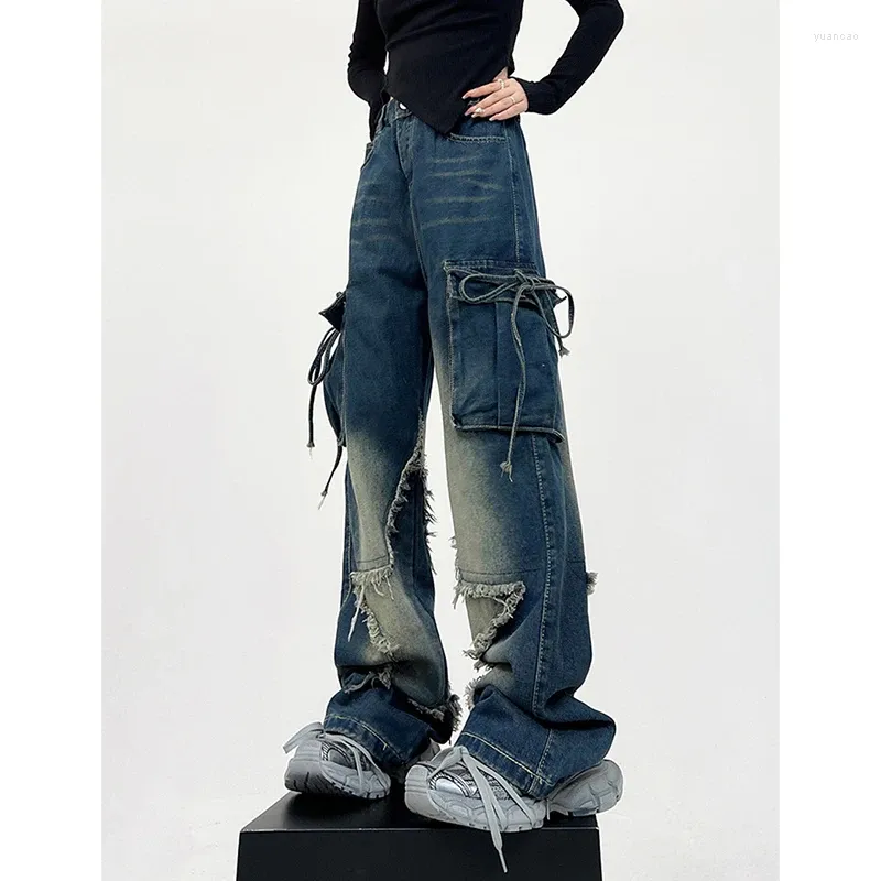 Kvinnors jeans höga midja kvinnor svart amerikansk chic mode streetwear wide ben jean kvinnlig byxor vintage y2k rak baggy denim byxa