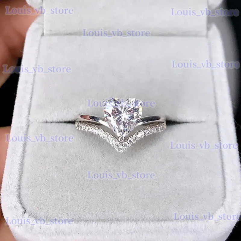 Anneaux de bande délicat en argent couleur blanc zircon pierres sonneurs de coeur pour femmes modes de mariée anneau de mariage anneau de mariage bijoux cadeau t240330