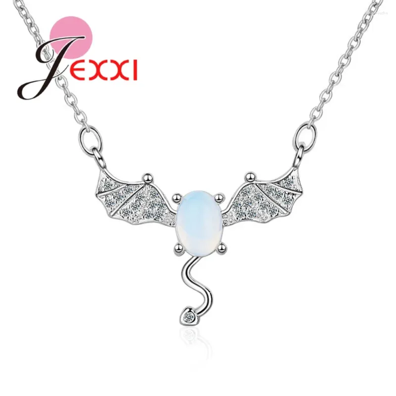 Chains Fashion 925 Sterling Silver Evil Shape Pendants Necklaces Jewelry White Moonstone Oval Charms For Women Female Neck Chokers