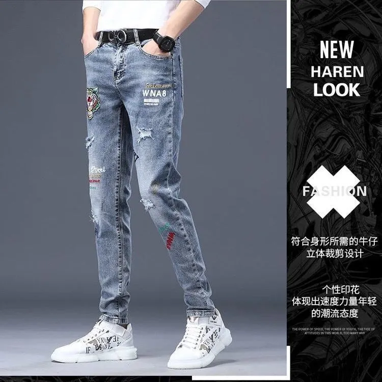 Men's Luxury Streetwear Denim cargo pants with Tiger