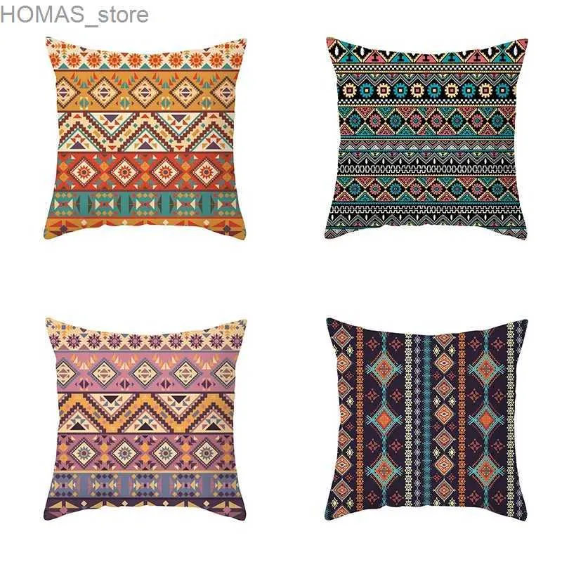 Kudde 45*45 cm Tribal Striped Indian Totem Case Living Room SOFA Office Chair Lumbal Cushion Cover Home Decoration Y240401