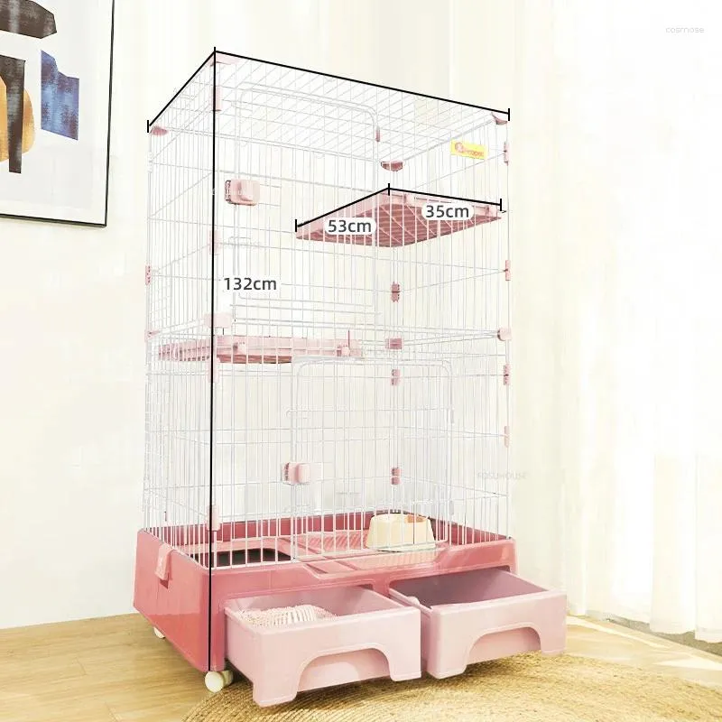 Porte-chats Cages en fer modernes maison nordique maison intérieure Villa animal de compagnie grand espace avec bac à litière de toilette fournitures intégrées