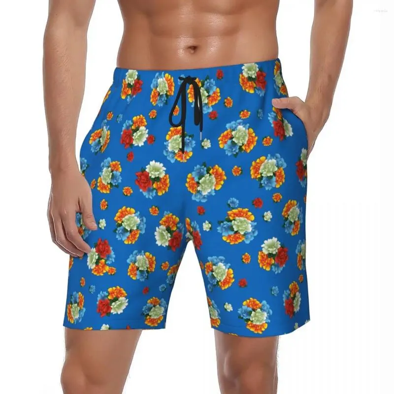 Mäns shorts Board Northeast Big Flower Y2K Retro Swim Trunks Blue Breattable Running Surf Large Size Beach Short Pants