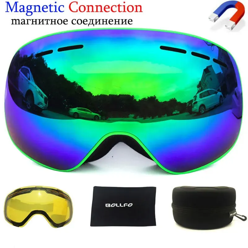 Bril Skibril met magnetische dubbellaagse gepolariseerde lens Skiën Antifog UV400 Snowboardbril Heren Dames Skibril Brillenkoker