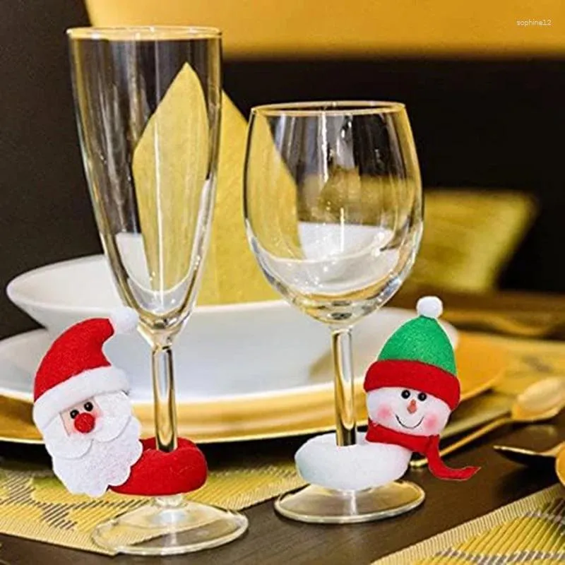 Wine Glasses 6Pcs Christmas Glass Decor Santa-Claus Moose-Snowman Drink Markers Kit For Holiday Party