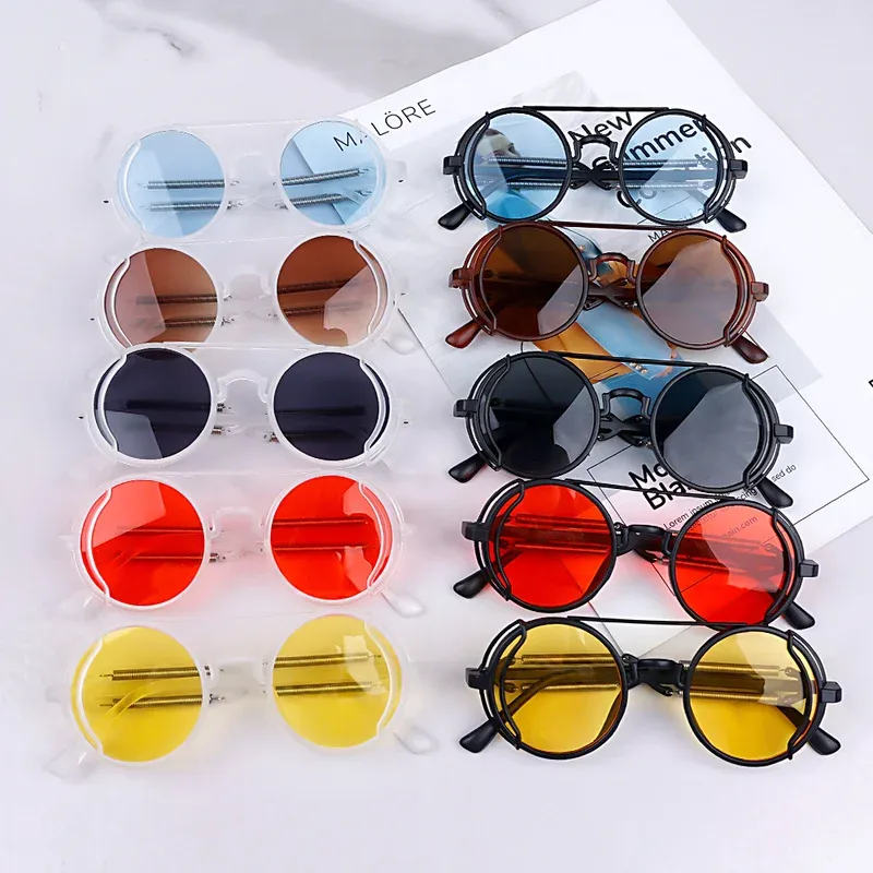 Ultra Steampunk Flip Up Sunglasses Round Glasses Retro Goggles Men Women UV400, green