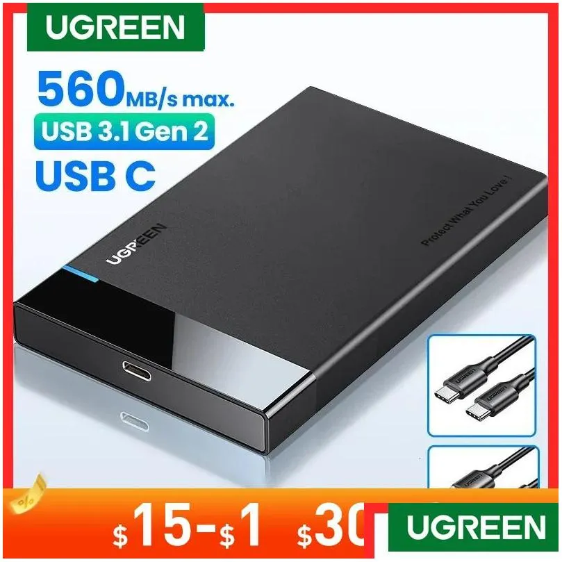 Gabinetes de HDD Ugreen Case 2.5 Sata para USB 3.0 Hard Drive Enclosure para Ssd Disk Box C 3.1 Gen 2 Hd Externo 240322 Drop Delivery Comp Otpiz