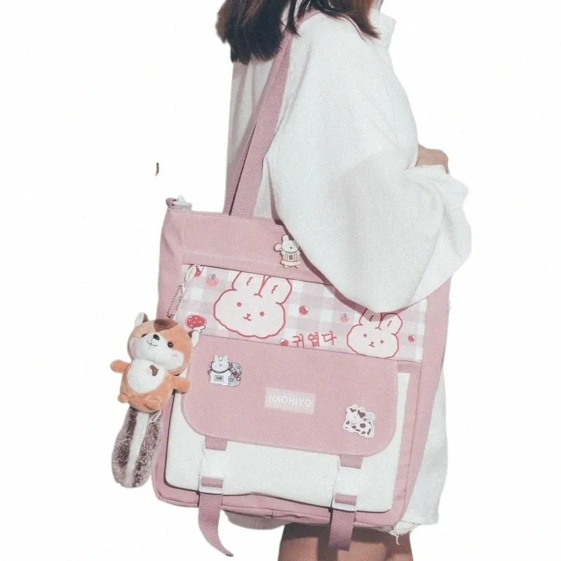Sac en toile de grande capacité pour femmes, sac à main de classe d'étudiant polyvalent japonais, joli sac à bandoulière simple Mori K56U #