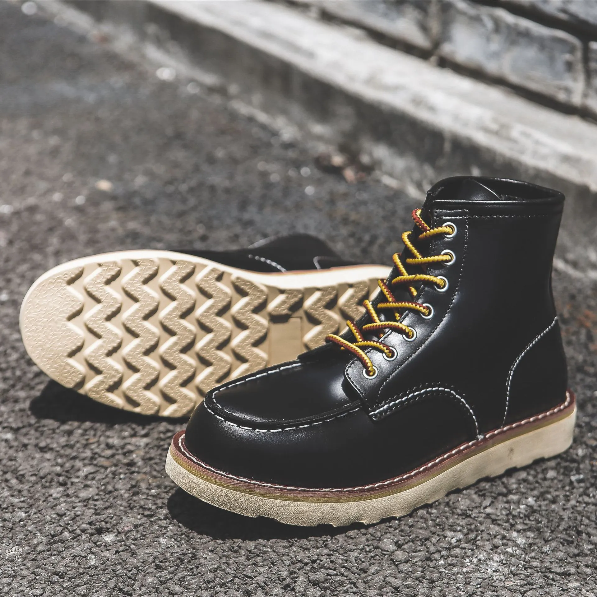 Herren Frühling Winter Freizeitschuhe Runde Zehen Echtleder Arbeitsstiefel Knöchel Vintage Militär Motorradstiefel Schnee Warm Große Größe_voghion.com