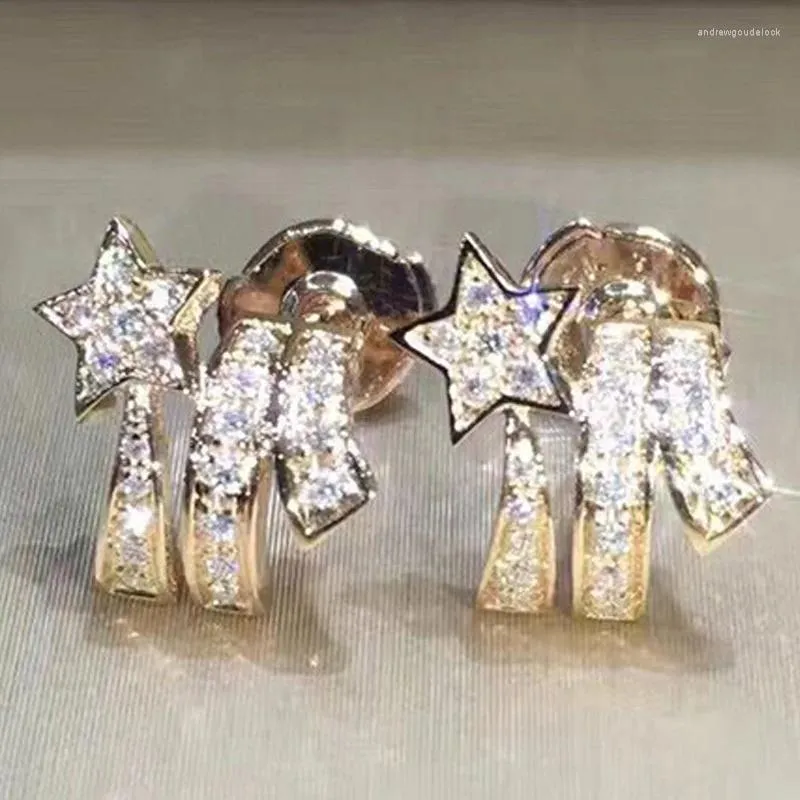 Studörhängen Anpassad solid 18K Rose Gold Women Moissanite Diamonds Star Wedding Party Engagement Anniversary Trendy