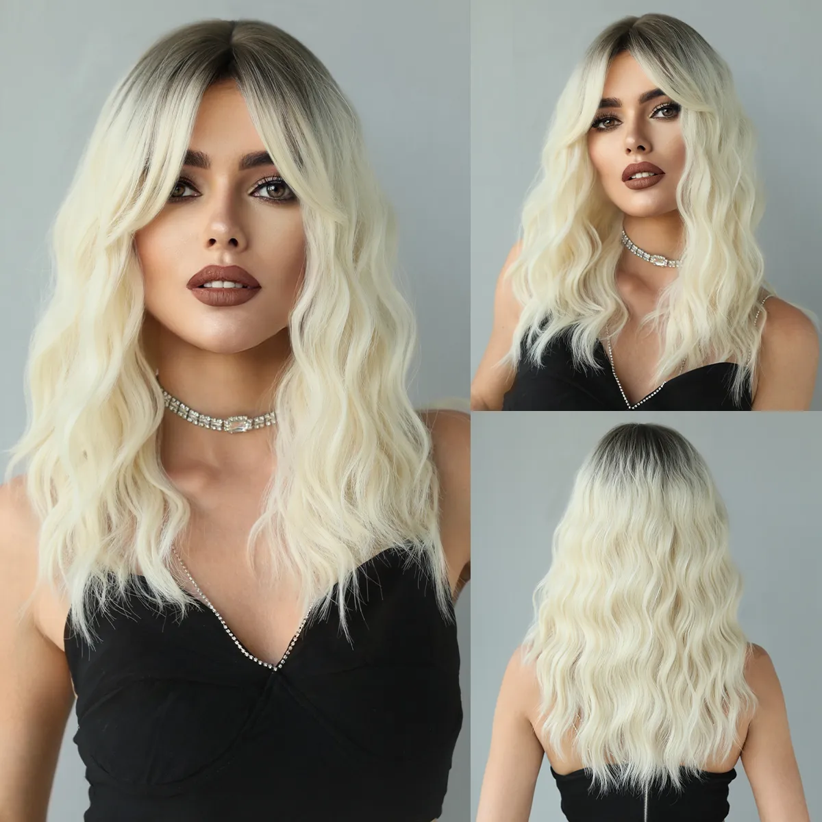 Blonde long wavy heat resistant wig with bangs Wigs with Bangs 24 inch Long Curly Wavy Wigs for Women  main image 2