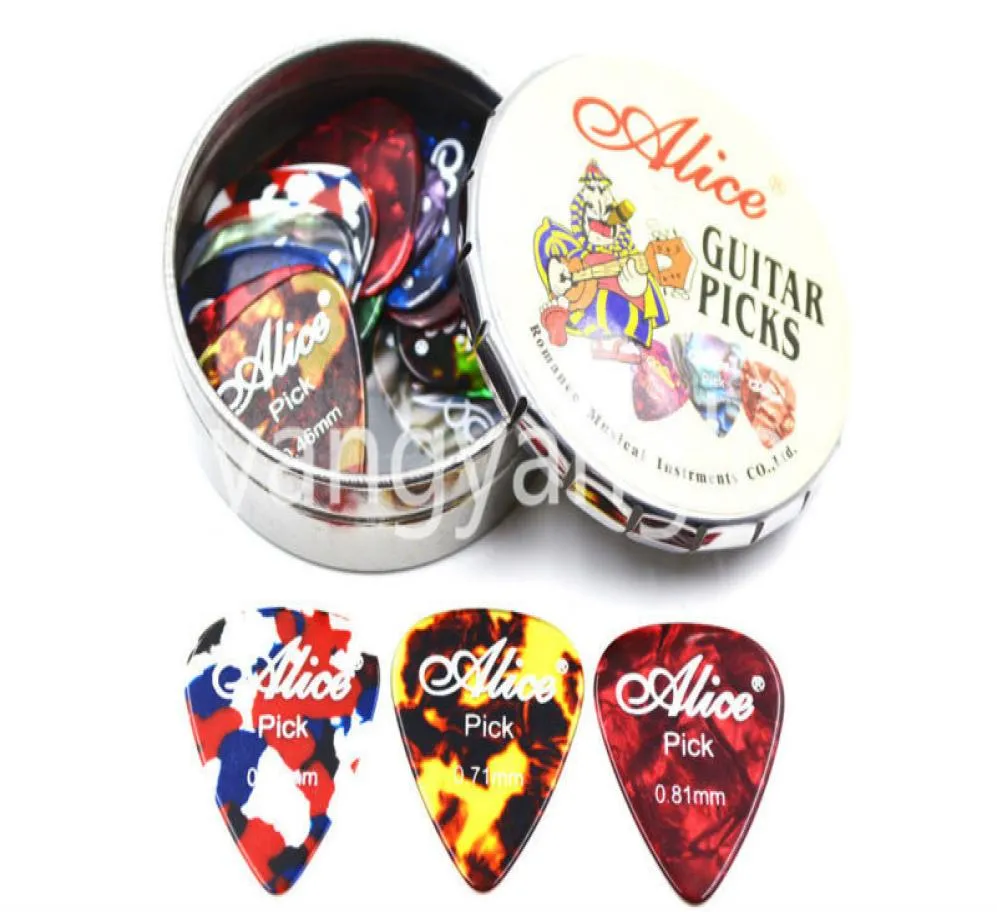 Alice Big Round Metal Pick Holder Case Box med 20st Pearl Celluloid Guitar Picks 1081129