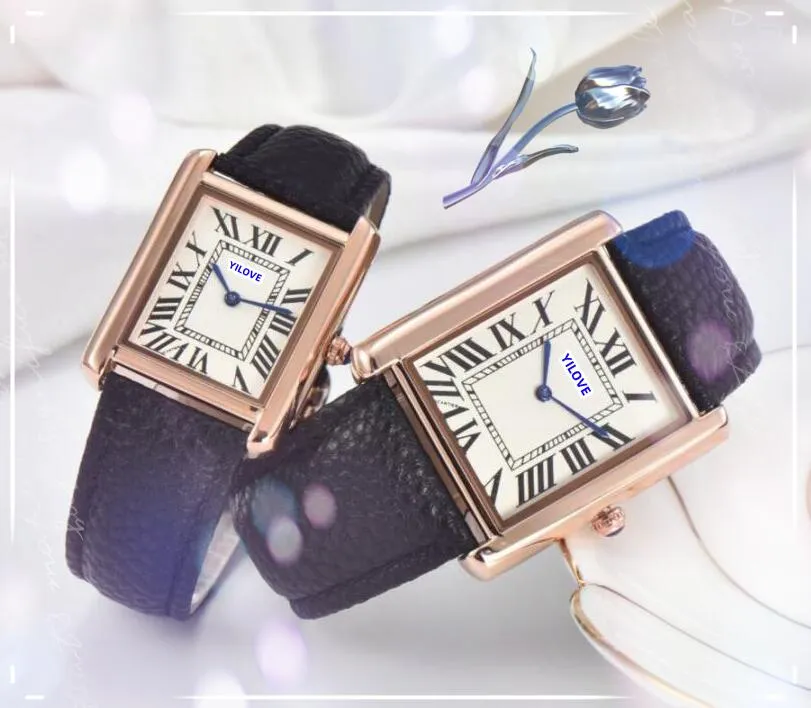 Top brand men women tank watches square case leather strap quartz movement auto date 2 pointer women dress watch chain bracelet clock Relogio Femininos Gifts