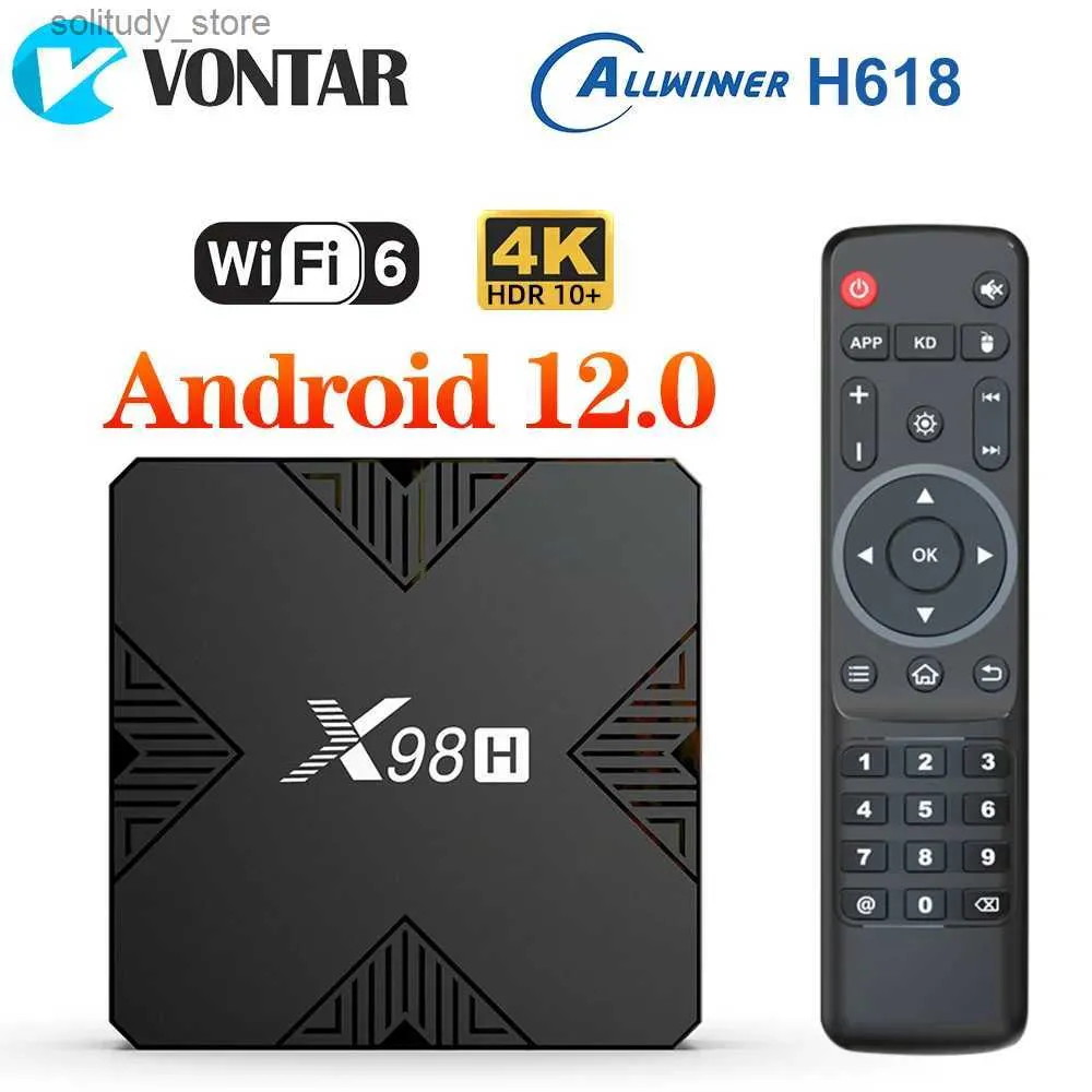 상단 상자 vontar X98H Smart TV Box Android 12 Allwinner H618 Quad Core Cortex A53 지원 4K Wi-Fi 6 Google 보이스 어시스턴트 세트 탑 박스 Q240330