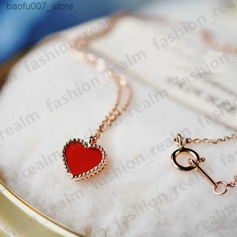Colliers pendentifs Collier coeur doux bijoux de créateur colliers d'amour trèfle à quatre feuilles en argent sterling or rose collier en forme de coeur rouge cadeau Q240331