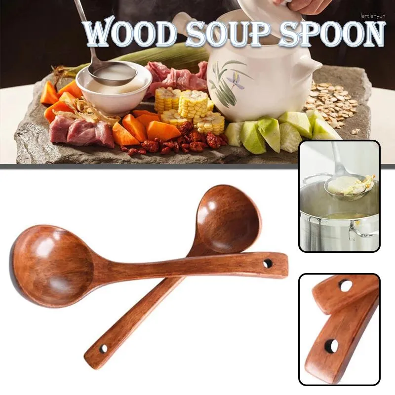 Couverts Ensembles 1 PC Cuisine Cuillère de cuisson en bois Soupe en bois Porridge Louche Scoop Ustensile Taille en option Bar à manger