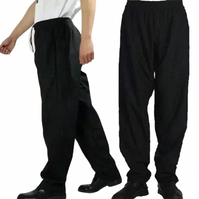 Calças casuais serviço bottoms homens calças de cozinha uniforme cozinheiro homem solto trabalho chef wear comida adequado hotel para restaurante b4in #