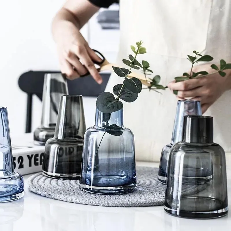 Vases Nordic Minimalist Lighthouse Glass Vase Flower Arrangement Table Countertop Hydroponic Gray Tone Desktop Decoration