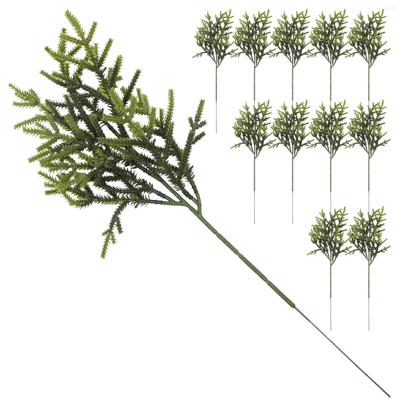 Decorative Flowers 12Pcs Artificial Pine Needles Branches Fake Greenery Picks Christmas Craft Embellishing
