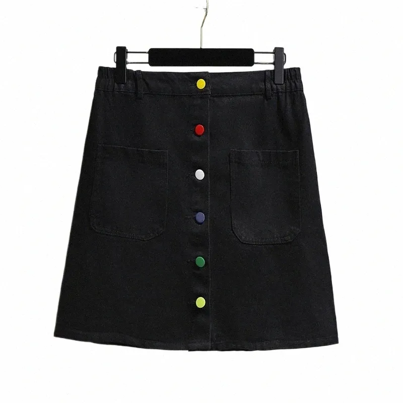 150kg Plus Size Women's Spring Summer Pockets Butt A-Line Denim Skirt Black Blue Hip 154cm 5XL 6XL 7XL 8XL 9XL v61A#