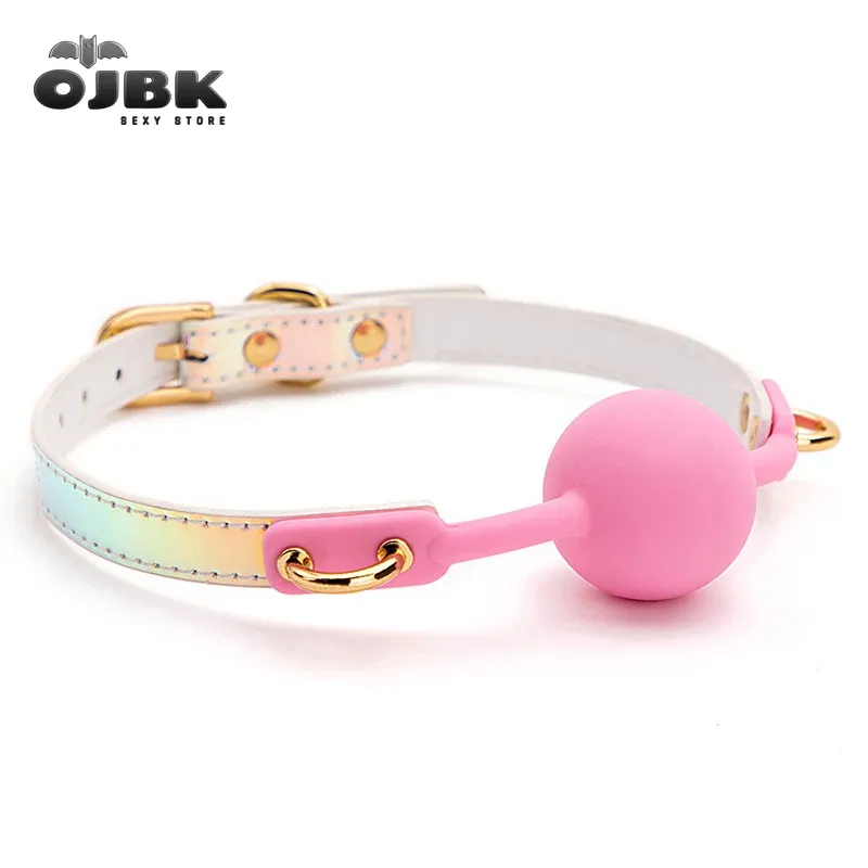 Products Ojbk Sex Toys for Couples Adult Games Colorful Soft Silicone Ball Gag Oral Fixation Pu Leather Conquer Toysbondage Mouth Gag