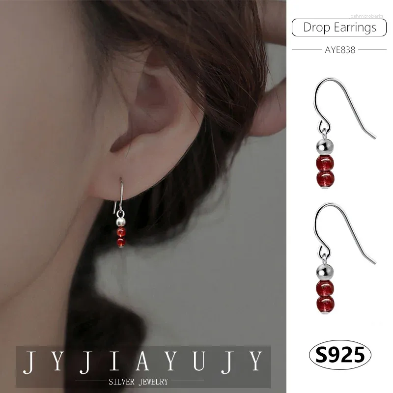 Boucles d'oreilles pendantes JYJIAYUJY en argent Sterling S925 crochet goutte 3mm grenat rouge naturel mode bijoux hypoallergéniques à la mode cadeau AYE838