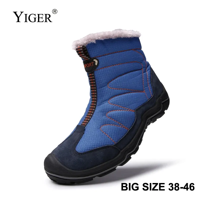 Botas Yiger New Men Botots Snow Man Homem Cotton Sapatos de algodão Zipper grande tamanho 3846 homens de lazer Sapatos de caminhada casual não -lipslip 223