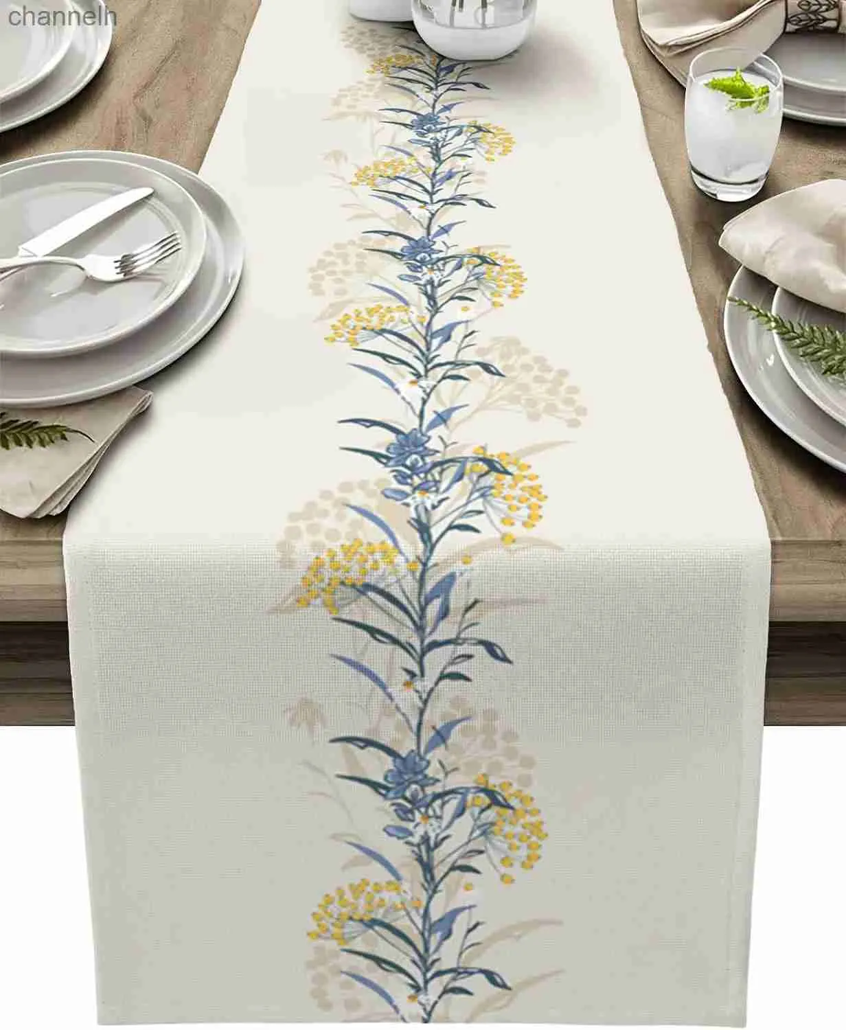 Table Runner Spring Floral Kitchen Dining Dresser Scarves Flowers Beige Farmhouse Decor for Coffee Wedding Party Banquet yq240330