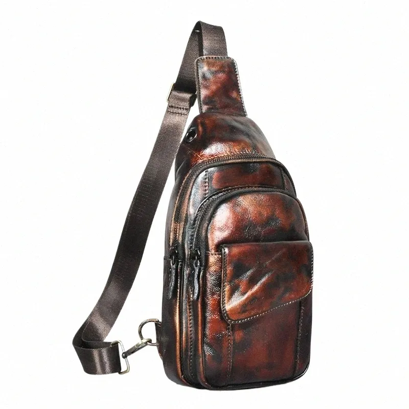 best Sell Original Leather Men Fi Travel Triangle Sling Chest Bag Design 8" Tablet One Shoulder Strap Bag Daypack Male 8013 i2RR#