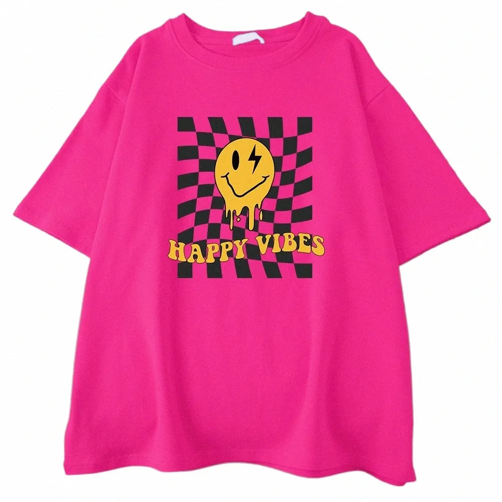 Happy Yellow Ghost Face Wzorka T-shirt Women Street Summe Oversize Tops Cotts Tree Ubrania w rozmiarze Plus w rozmiarze Oddychająca swobodna koszulka J9xl#