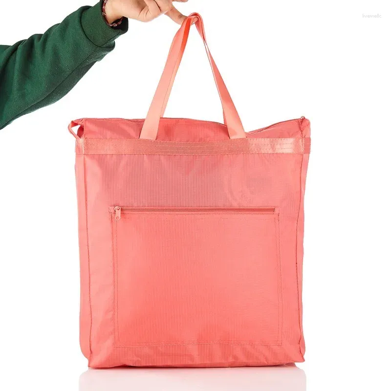 ショッピングバッグ女性ファッションポータブルソリッドカラー大容量便利なナイロン折りたたみパッケージ旅行に不可欠