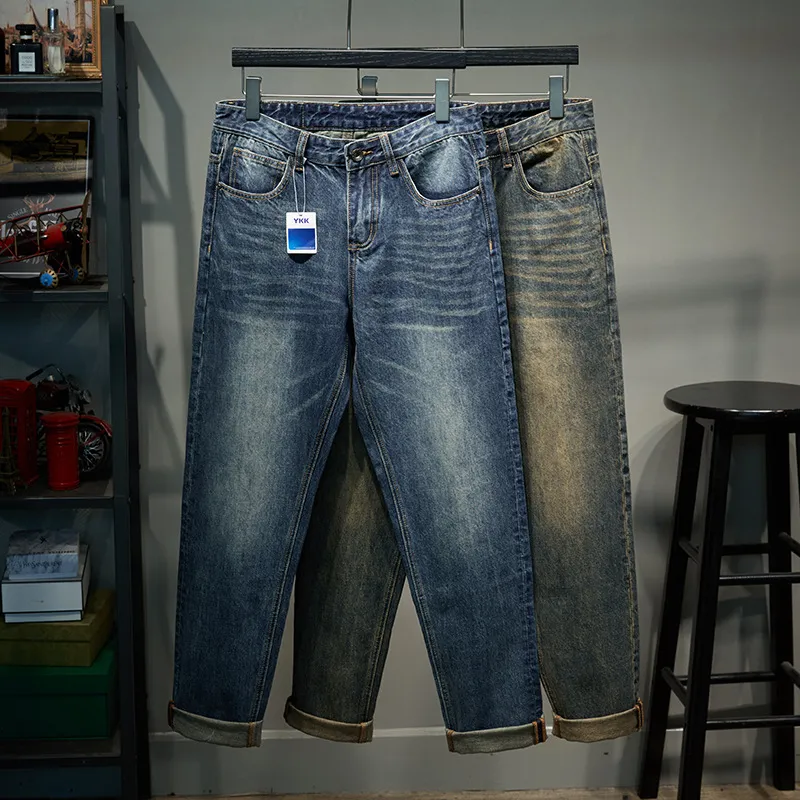 Jean rétro bleu à jambes larges pour homme, pantalon ample et décontracté, grande taille, taille 28-48