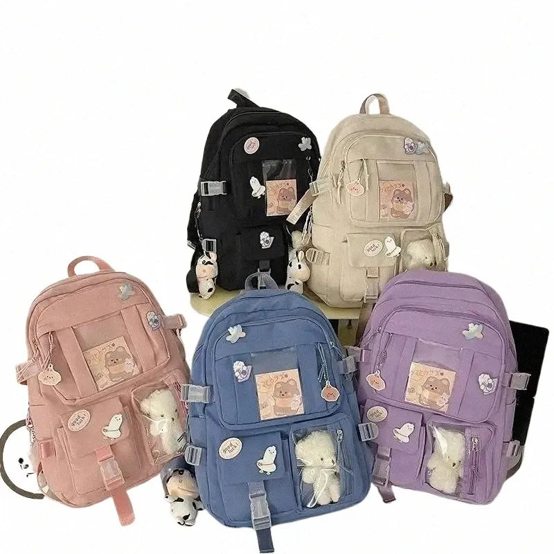 Populaire rose violet couleur filles lycée étudiant sacs à dos H5x2 #