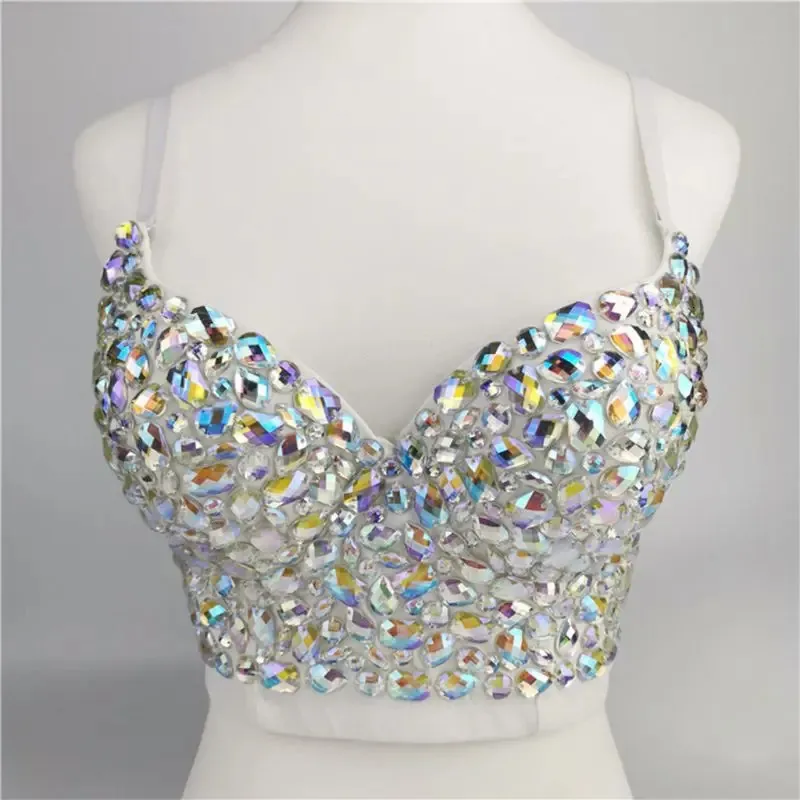 Dames AB Gekleurde Strass Bustier Crop Top Spaghetti Push Up Corset Vest 240307 240328