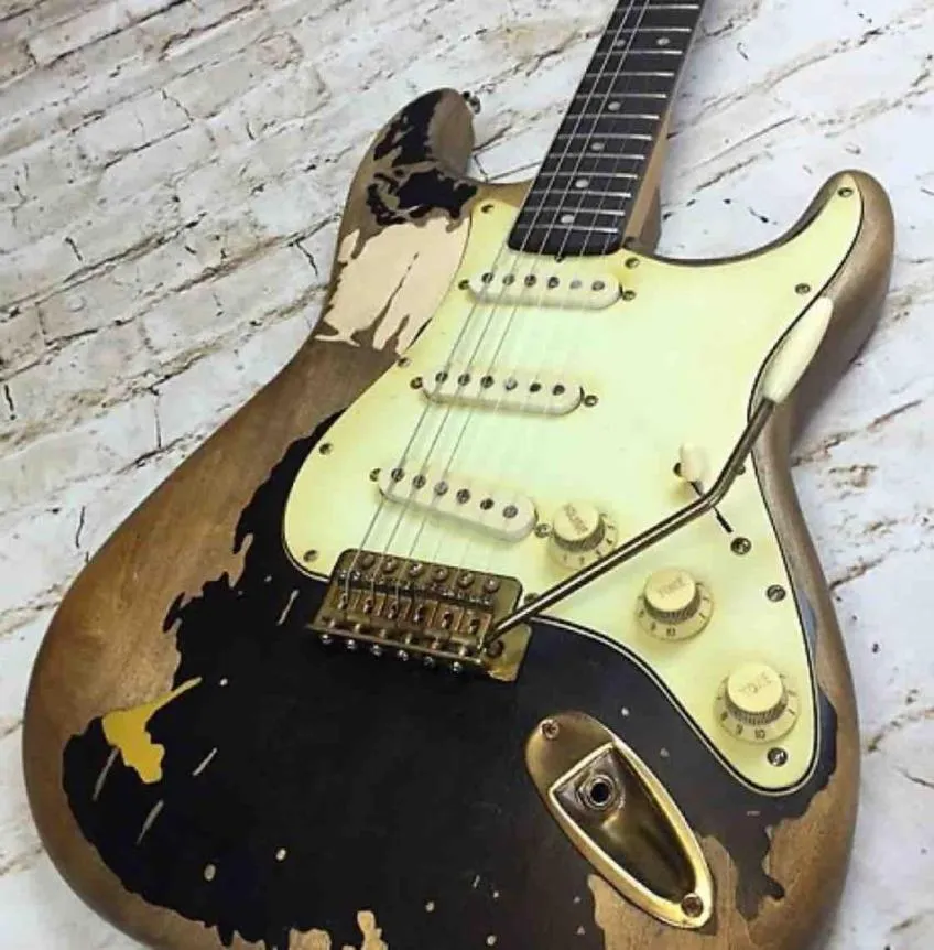 Ручная работа John Mayer ST Black 1 John Cruz Masterbuilt Heavy Relic Электрогитара Состаренное золото Фурнитура Нитролак Краска6661534