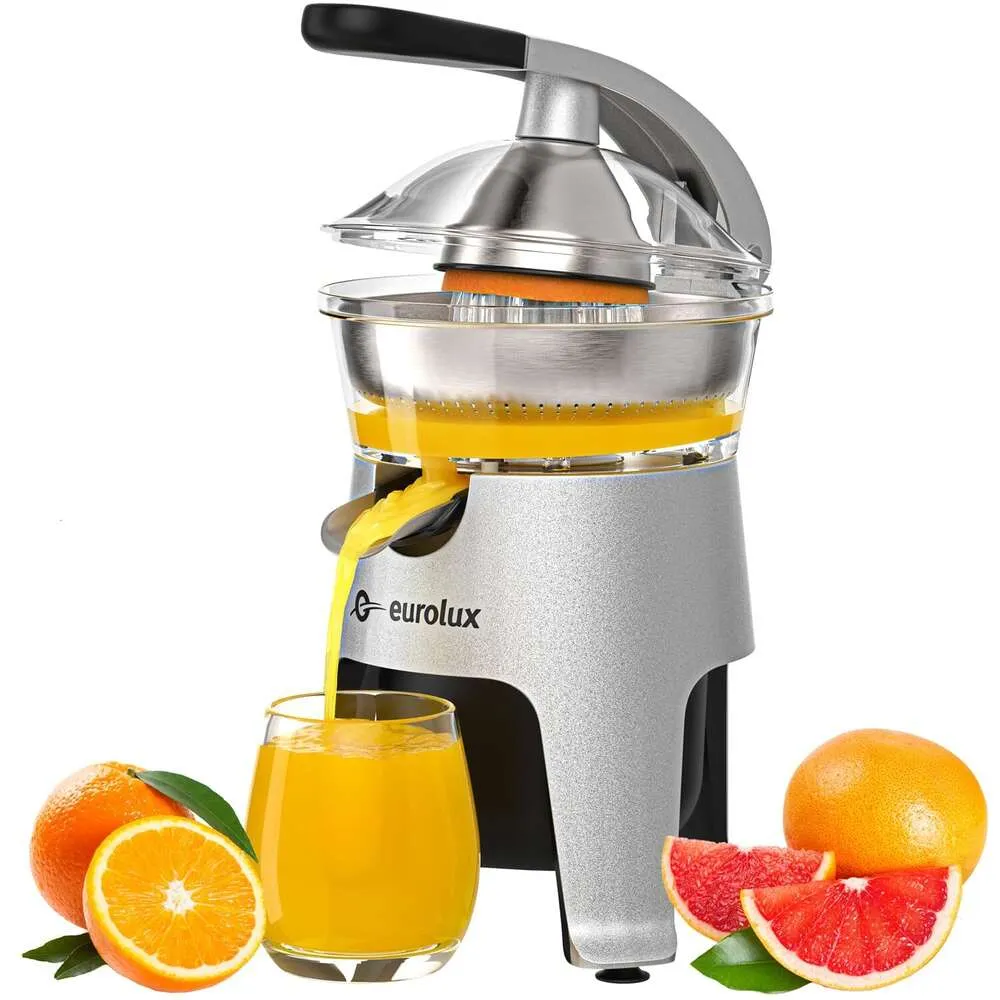 Eurolux Die-casting Electric Citrus Juicer, Suitable Oranges, Lemons, Grapefruits | 300 Watts Power, 2 Stainless Steel Filter Sizes for Controlling Fruit Pulp