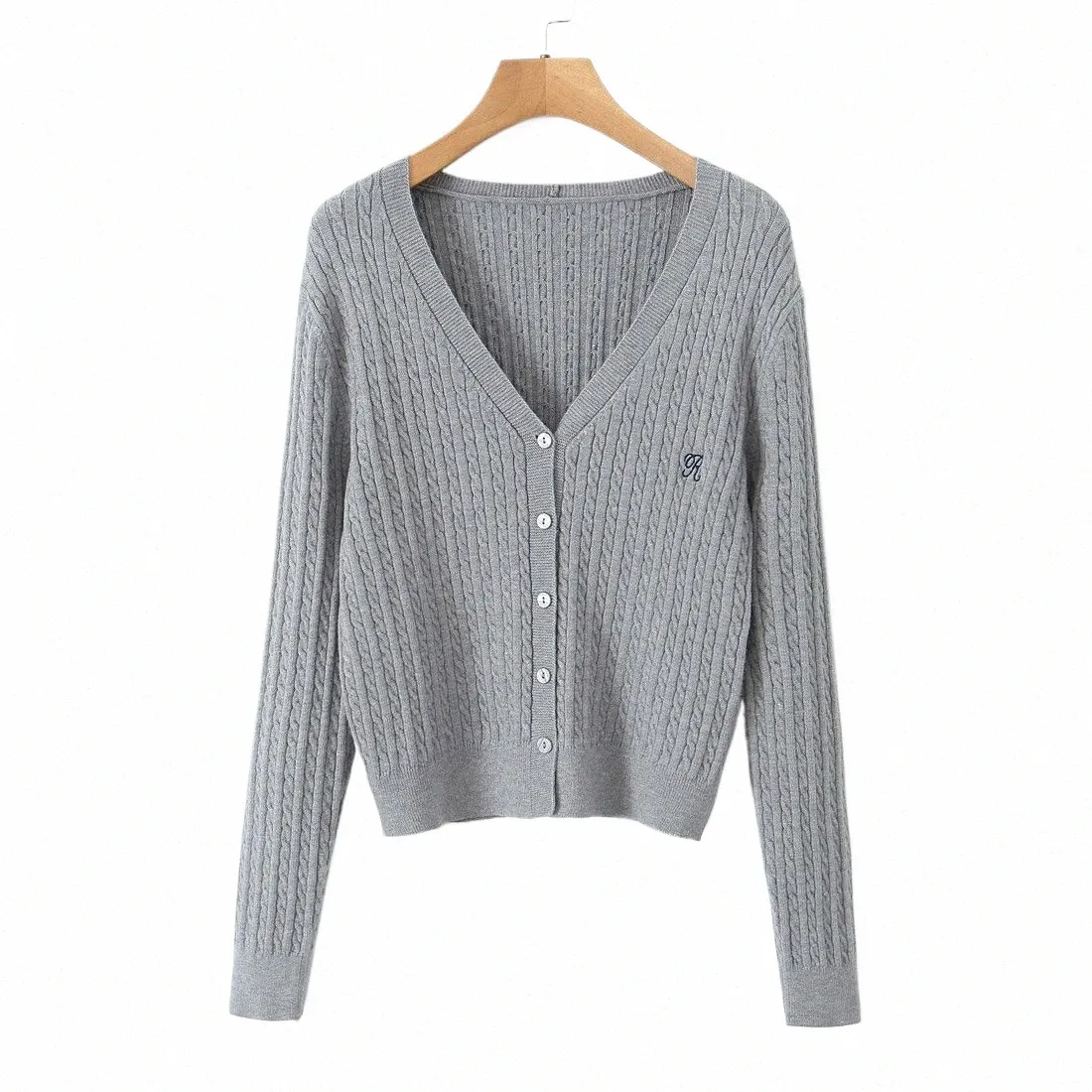 maglione cardigan da donna taglie forti di buona qualità Abbigliamento casual Autunno Inverno Slim ricamo Twist lavorato a maglia con scollo a V maglioni N8780 M7eJ #