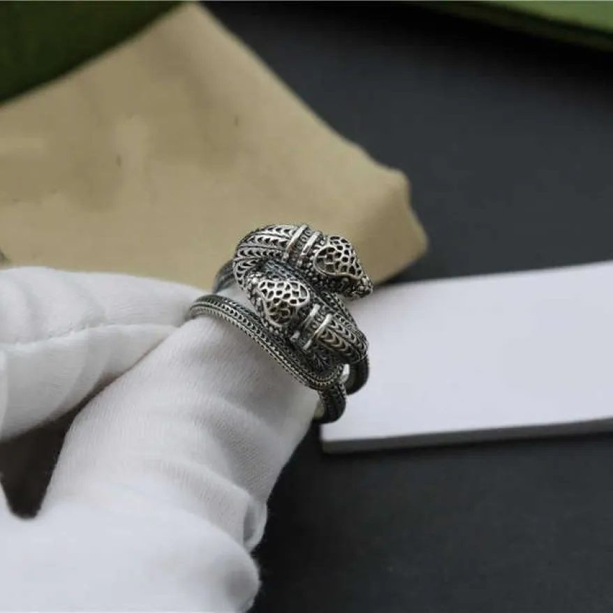 Leverans av nytt mode och högkvalitativa produkter unisex silverpläterade dubbelhöjda tredimensionell anda orm retro ring nrj278a