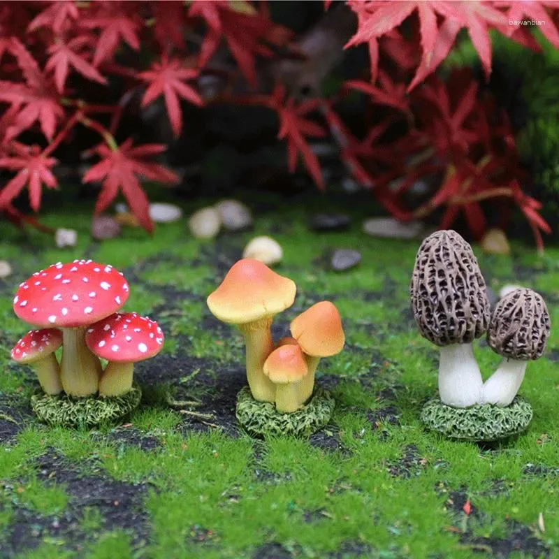 Decorative Flowers 3Pcs Mushroom Garden Decor Statue Ornaments Fairy Decorations Outdoor Accessories Miniature Bonsai Craft