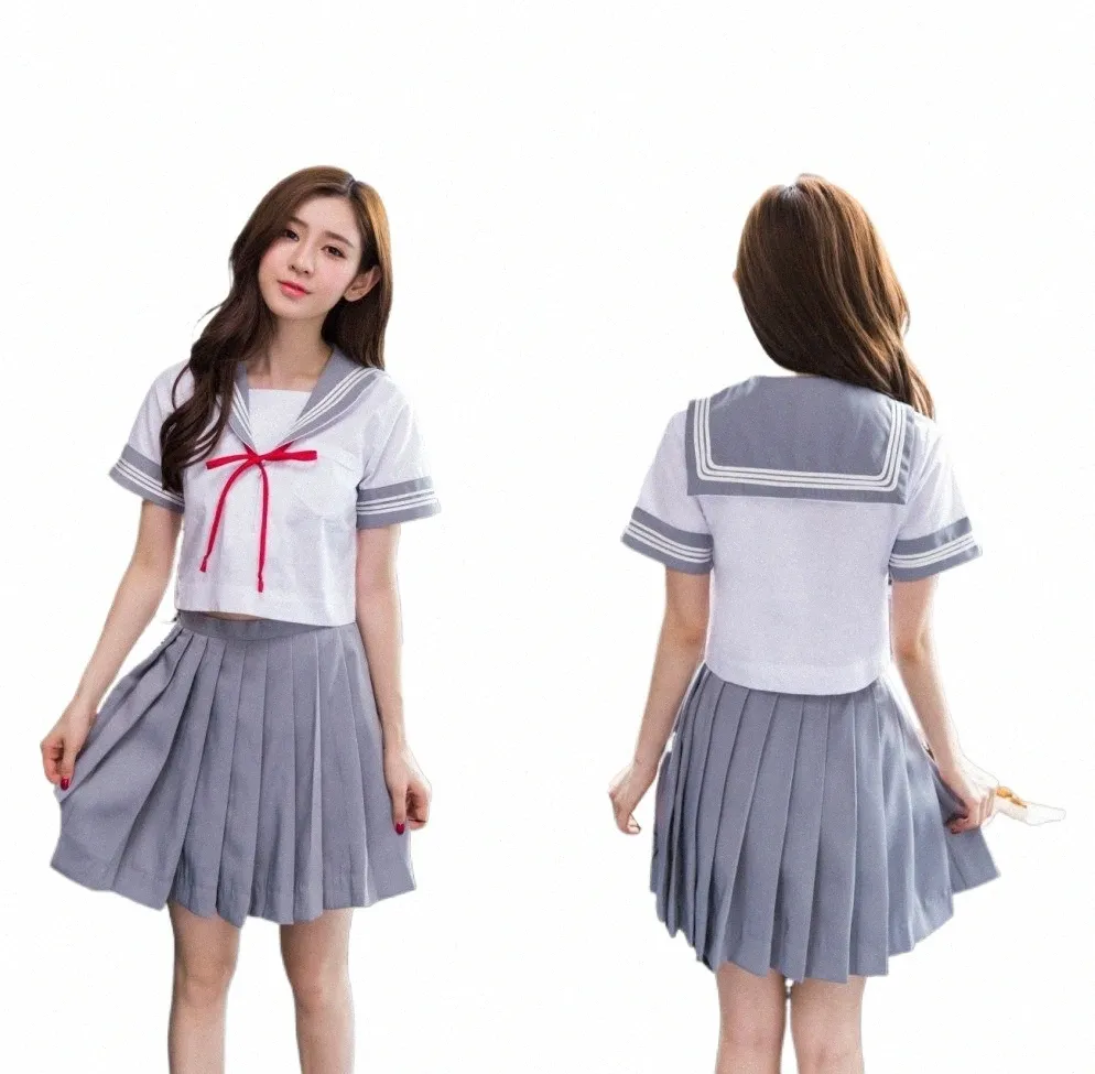 Été JK Uniforme Japonais Navy Cosplay Uniformes scolaires Preppy Chic Filles mignonnes Costume de marin Ensembles Étudiants Bow Tie Jupe plissée f0w0 #