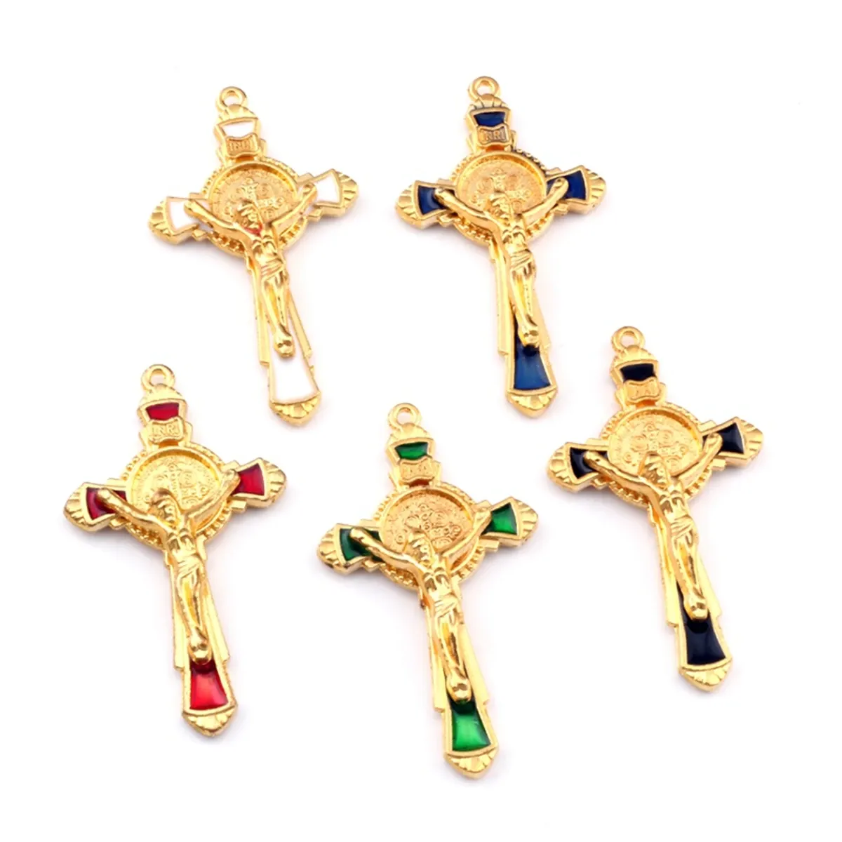 Smycken 30 st emalj Saint Benedict Medal Cross Crucifix Alloy Charm hängen för smycken tillverkning halsband diy accessorie 28,5*51mm