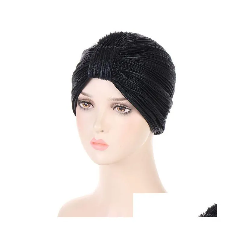 Beanie/Skull Caps New Women Turban Hats-ソリッドフリルドリルが結び付けられた事前に結び付けられた化学療法療法ヘッドラップドロップドロップDhgarden Dhyne