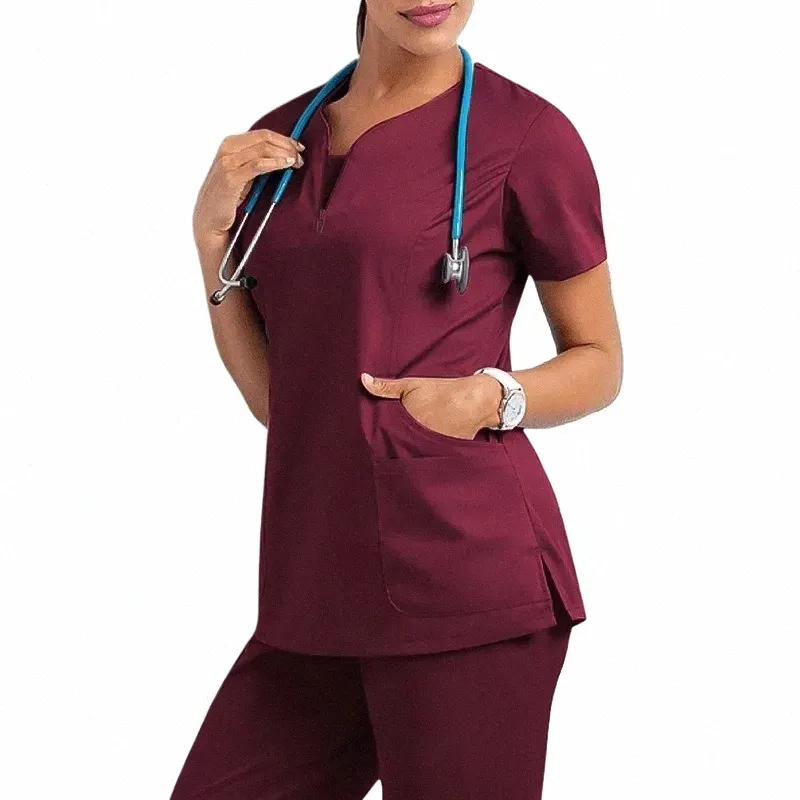 Elastisk snabbtorkande sjukhussjuksköterska Uniform Oral tandläkare Kirurgisk klänning Split Hand W Kläder kostym L6UI#